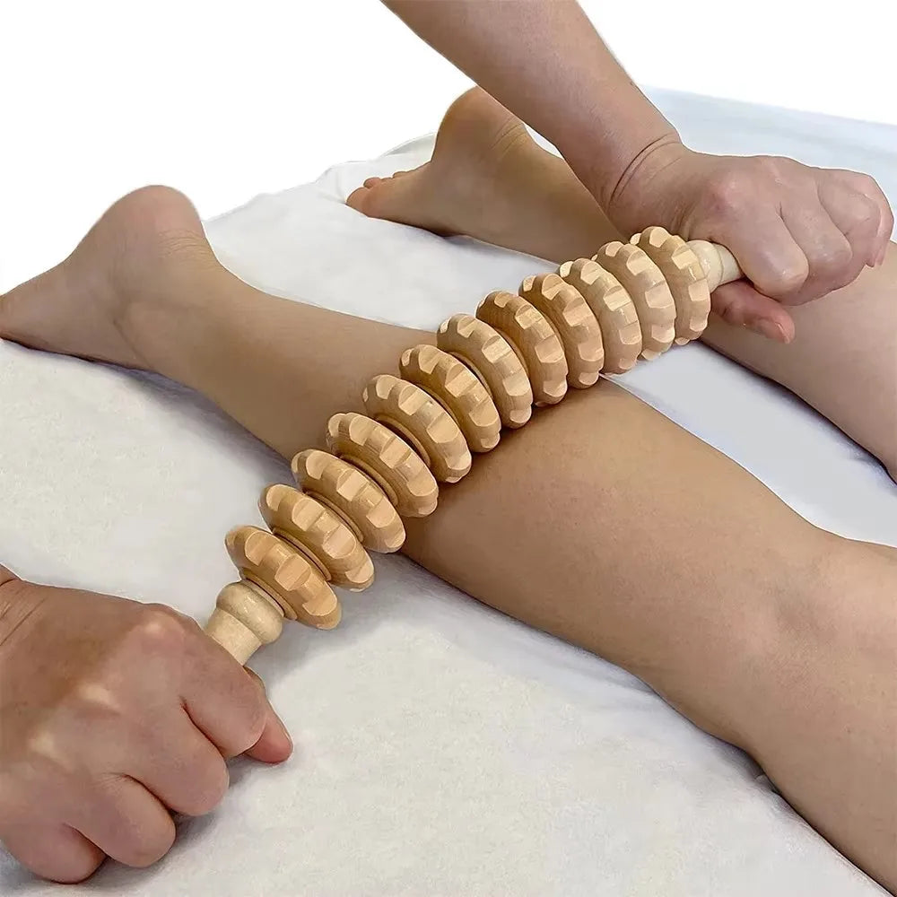 Body Fascia Massager Anti-slip Handle Wood Grooved Gear Arms Legs Thighs Buttocks Smooth Roller Massager for Back Relaxation Peaceful Pleasures Health and Wellness 2PCS