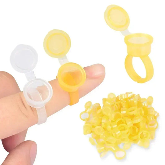 Disposable Permanent Makeup Tattoo Ink, Eyelash Extension Glue Cups with Lids, 50pcs Tattoo Pigment Holder Rings Peaceful Pleasures Health and Wellness