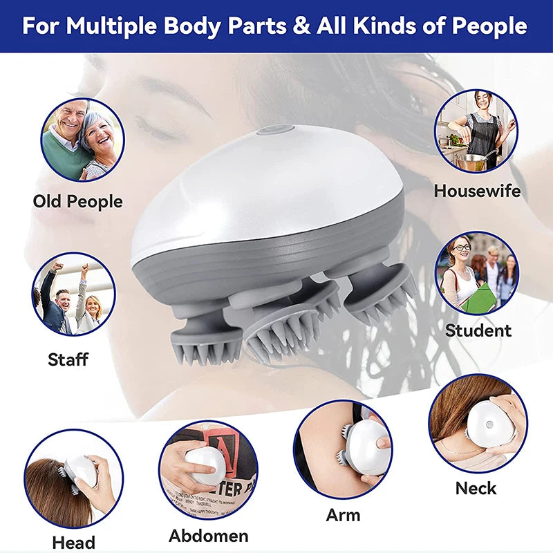 USB Charging Electric Head Scalp Massager Waterproof Rechargeable Electric Head Massager Vibration Peaceful Pleasures Health and Wellness