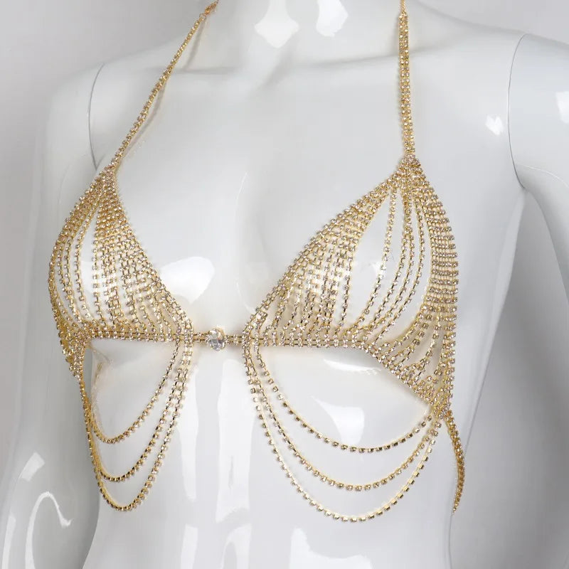 Rhinestone Tassel Body Chain | Diamond Bikini Breast Chain