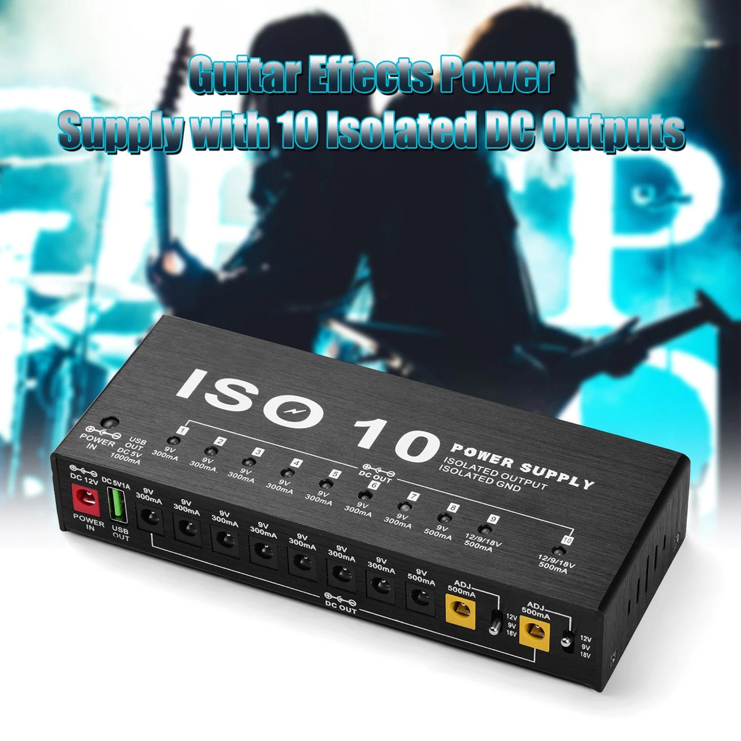 MOSKYAudio ISO-10 Portable Guitar Effect Power Supply Station 10 Isolated DC Outputs & One 5V USB Output for 9V 12V 18V Guitar Peaceful Pleasures Health and Wellness