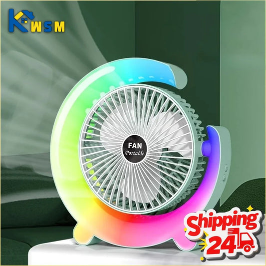 USB Rechargeable Mini Desk Fan with Color-Changing LED Lights LED Portable Fan Oasis Select