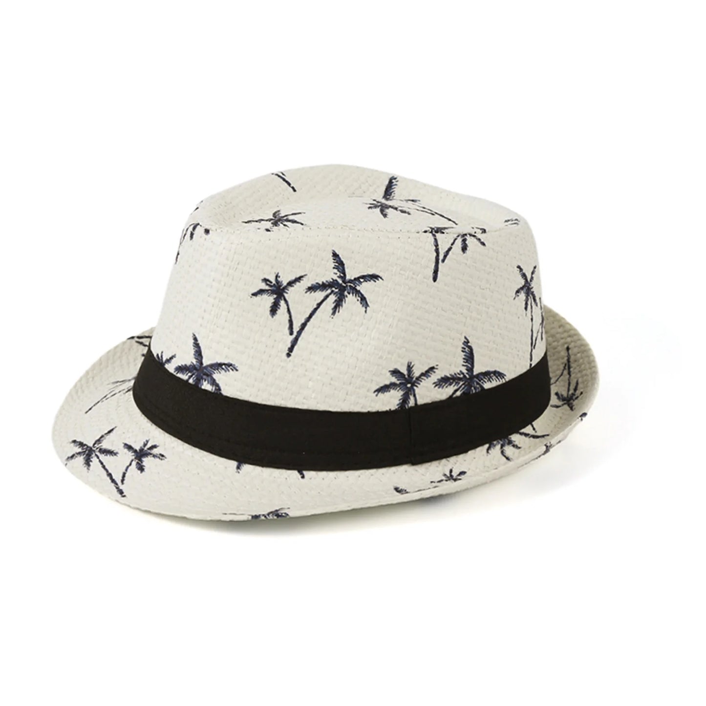 Summer Beach Woven Sun Hats Men Women Coconut tree print Jazz Sun Protection Travel Outdoor Panaman Straw Hats Unisex Peaceful Pleasures Health and Wellness WHITE 58