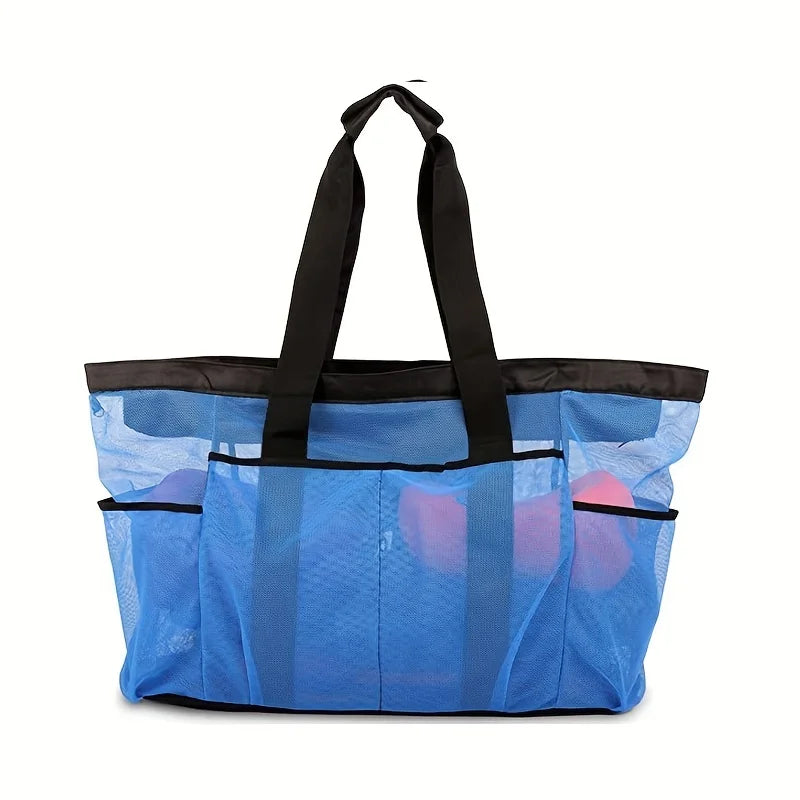 Extra Large Beach Bag - Lightweight, waterproof, foldable, with mesh straps, zippered pockets and fixed shoulder straps Peaceful Pleasures Health and Wellness C793-Blue