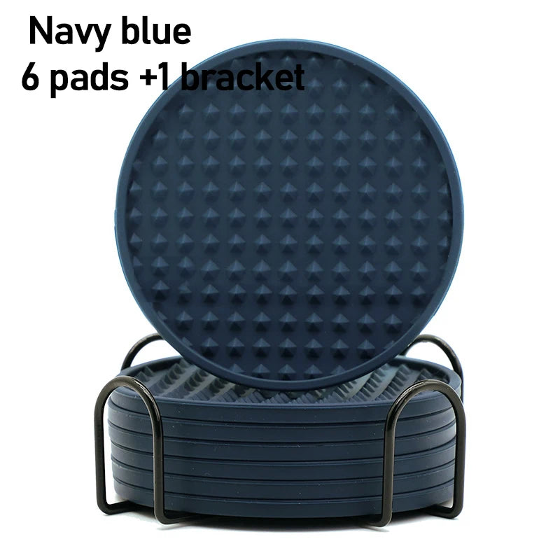 6-Piece Silicone Coaster Set with Storage Holder – Heat-Resistant Round Cup Mats, 10cm