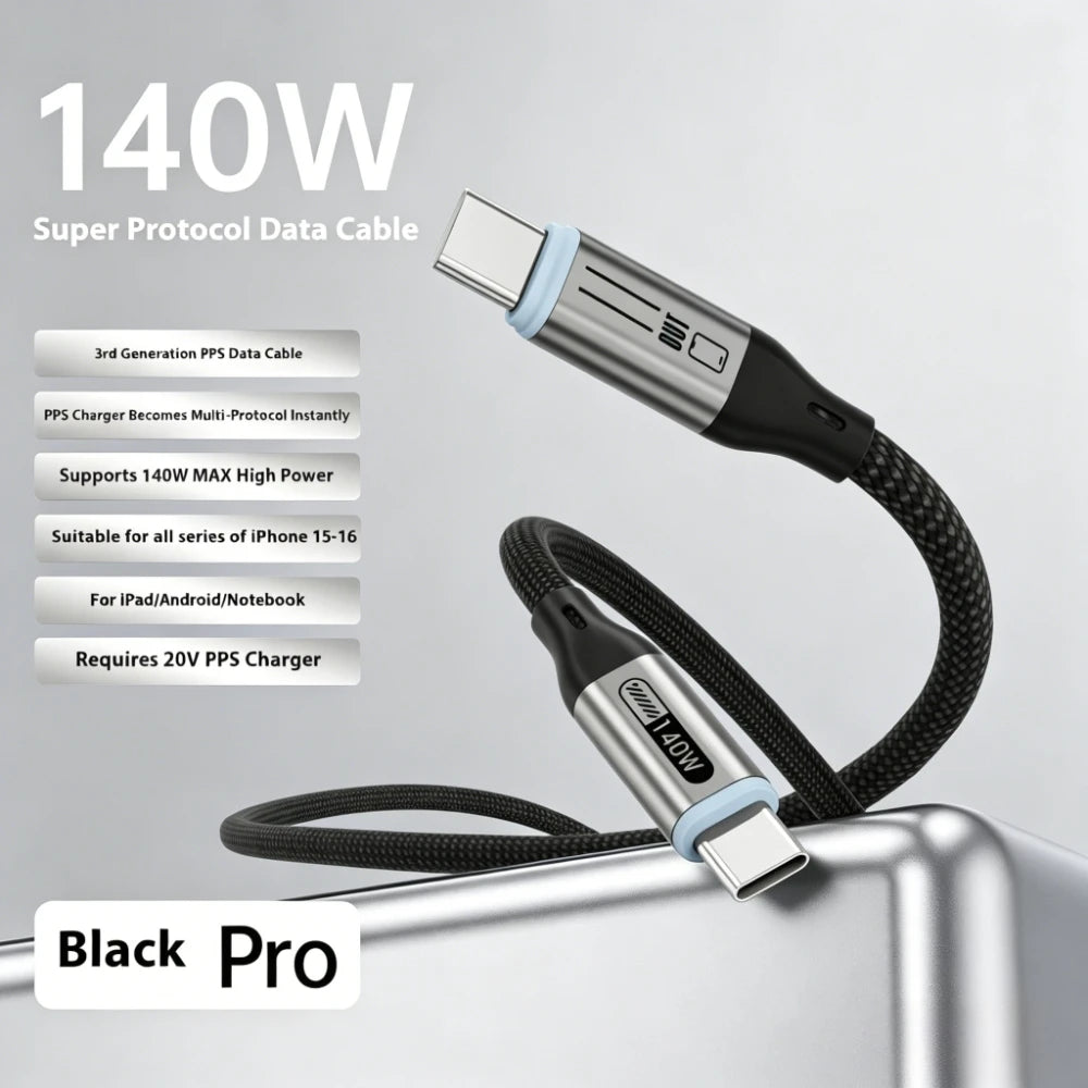 140W PD Type C Fast Charging Cable Nylon Braided 480Mbps Data Sync Cord Upgrade For iPhone Samsung Xiaomi Huawei Laptop Peaceful Pleasures Health and Wellness
