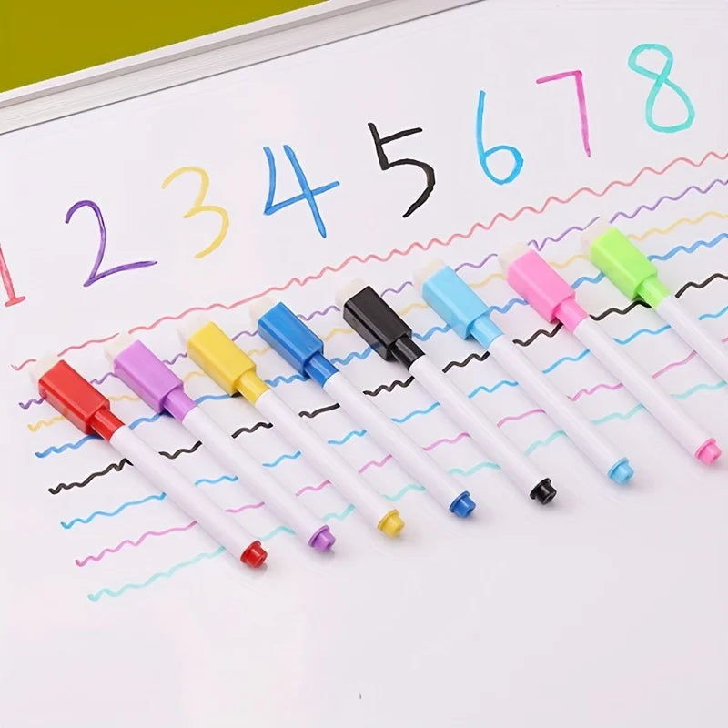 8-Pack Erasable Whiteboard Markers + Eraser | 8 Colors
