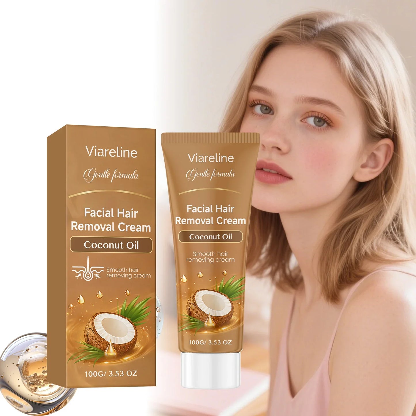 VIARELINE Coconut Oil Facial Hair Removal Cream – Painless