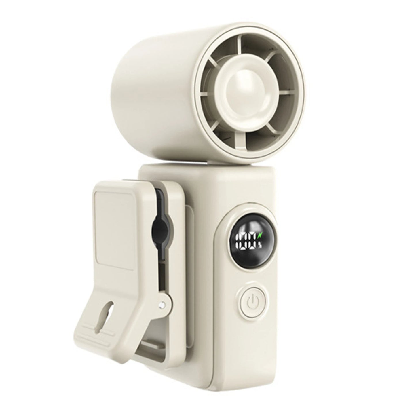 USB Rechargeable Portable Clip-On Mini Fan with LED Display 3000mAh Battery 4 Speed Adjustable for Travel Outdoor Home Office Peaceful Pleasures Health and Wellness Beige