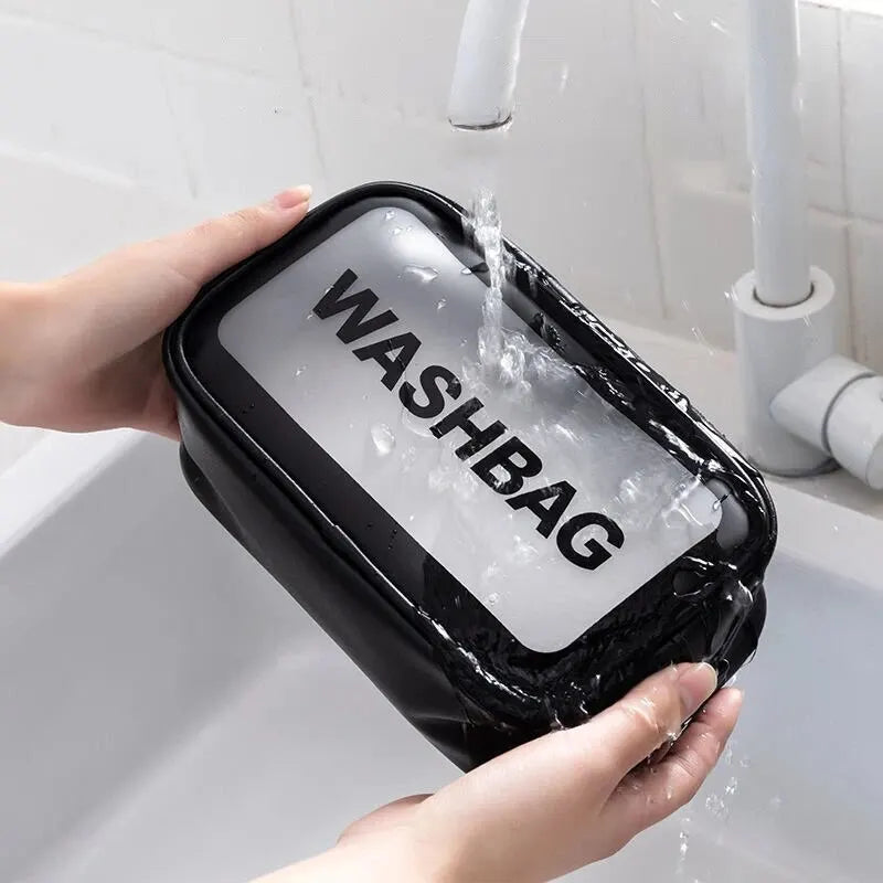 1pcs Pu Transparent Three Piece Makeup And Toiletries Bag, Large Capacity Pvc Semi Transparent Frosted Portable Storage Bag Peaceful Pleasures Health and Wellness