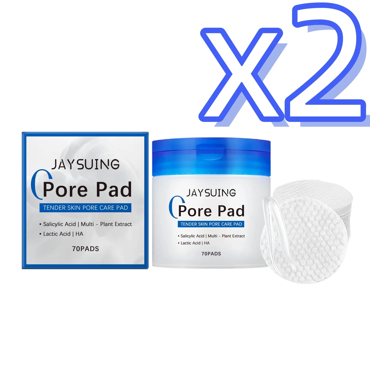 Gentle Exfoliating Hyaluronic Acid Cotton Pads Peaceful Pleasures Health and Wellness 70pcs Boxed X 2PCS