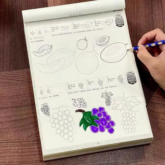 Cartoon Food Tracing Sketch Book 72 Pages Fruits Snacks Line Copy Peaceful Pleasures Health and Wellness