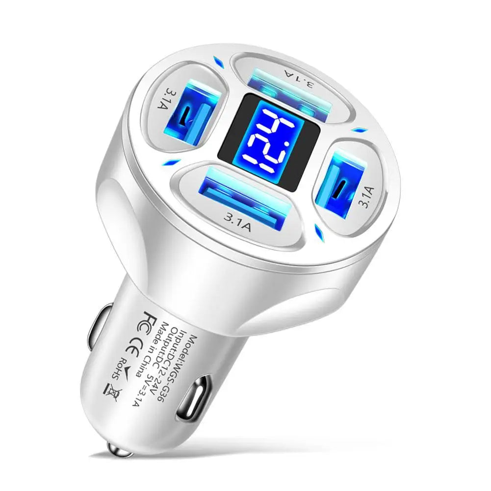 120W PD 20W USB-C Car Charger Fast Charging Dual Port Adapter