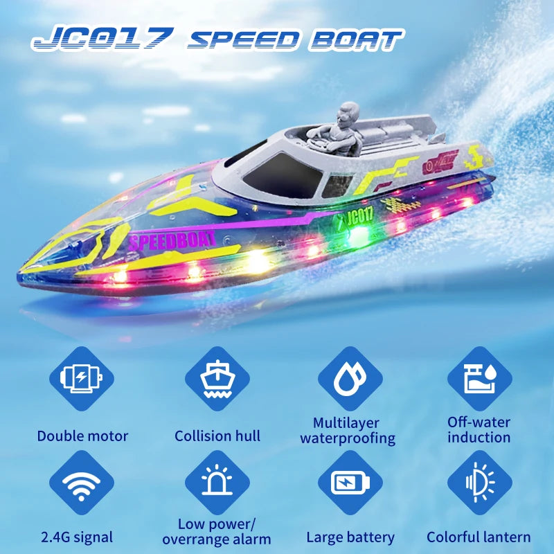 Remote Control Boat Toy Electric Stunt Speedboat 2.4G With Lights High Speed RC Race Boat Ship Water Yacht Children's Toys Gift Peaceful Pleasures Health and Wellness