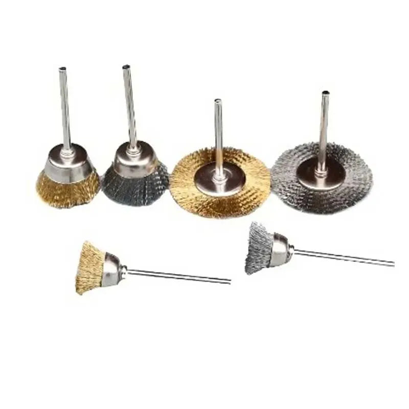 9pcs Steel Wire Brass Brush Rotary Tool Electric Dremel Drill Bit Polishing Grinding Wheel T-shaped Brush Accessories Peaceful Pleasures Health and Wellness