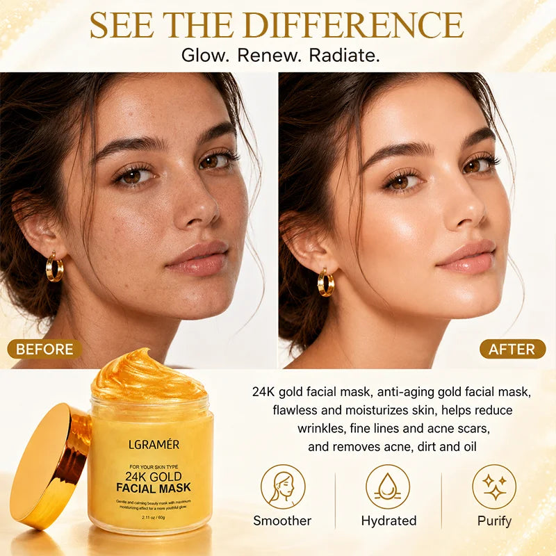 24K Gold Anti-Aging Face Mask – Moisturizing & Pore Minimizing