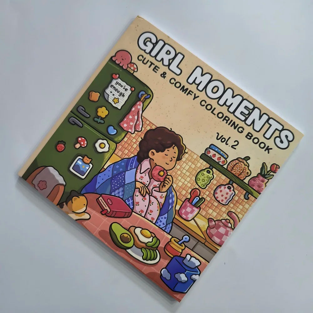 Girl Moments Cute Comfy Coloring Book Adults Stress Relief Drawing