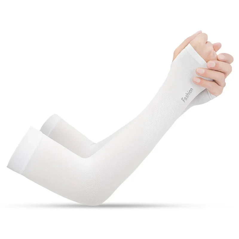 Summer Outdoor s Sports Cycling Sunscreen Ice Skil Long Gloves Sunscreen Sleeves Peaceful Pleasures Health and Wellness white(b) One Size China Mainland
