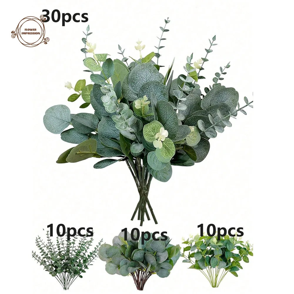 30pcs Artificial Eucalyptus Stems with Berries | Faux Greenery