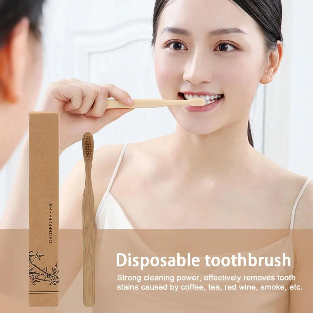 1/50PCS Disposable Toothbrush Natural Bamboo Tooth Brush Soft Bristle Charcoal Teeth Eco Bamboo Toothbrushes Dental Oral Care Peaceful Pleasures Health and Wellness