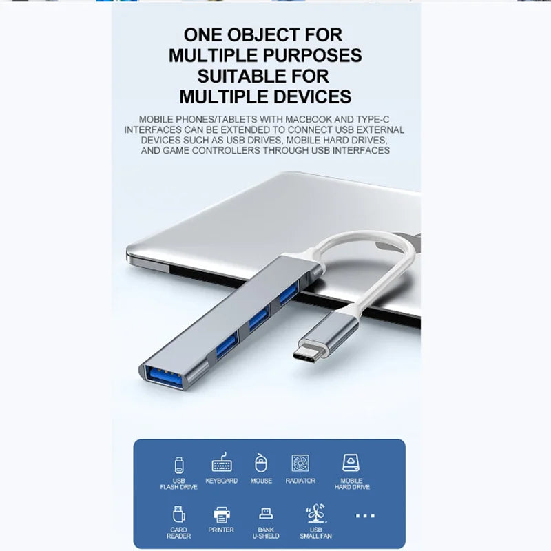 4-Port USB 3.0 Type-C Hub Splitter | 5Gbps OTG Adapter