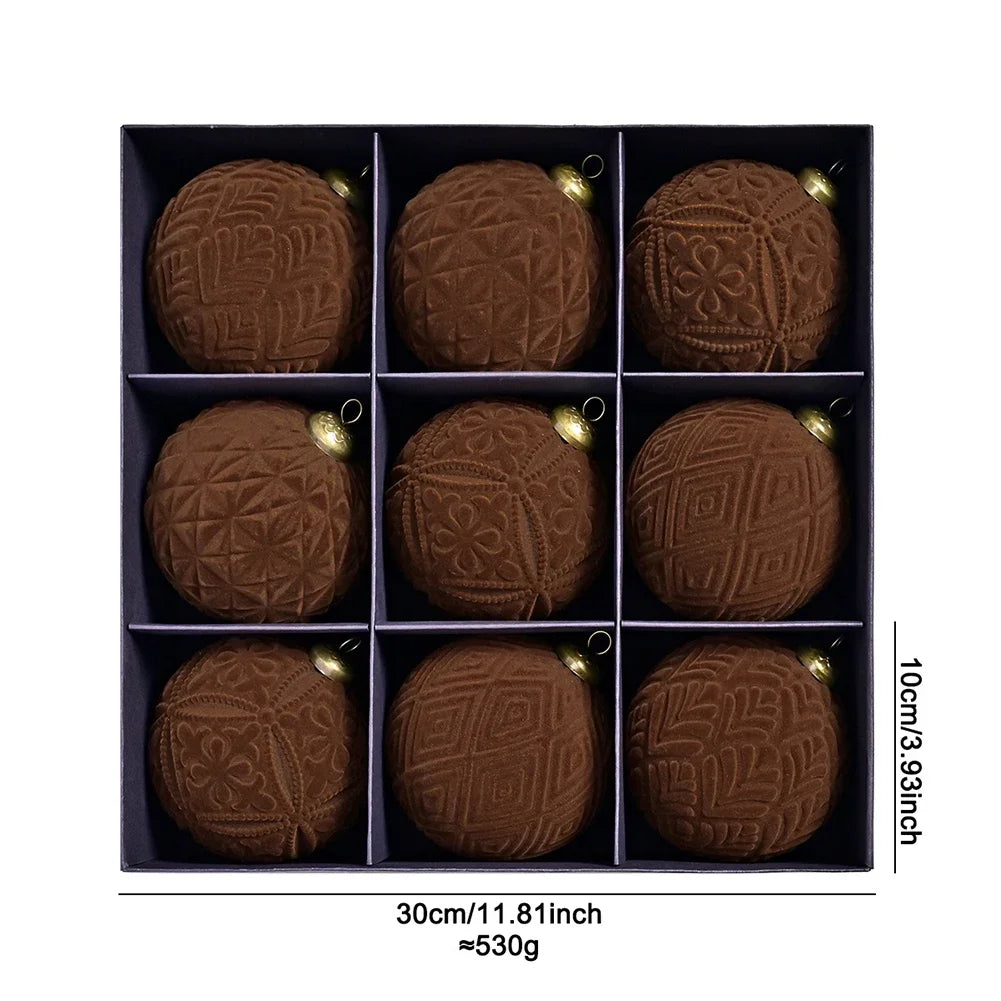 9-Pack Velvet Christmas Ball Ornaments 10cm | Tree & Home Decor
