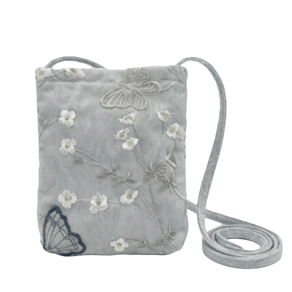 Chinese Style Embroidered Butterfly Mini Crossbody Bag Mini Crossbody Bag Peaceful Pleasures Health and Wellness Silver