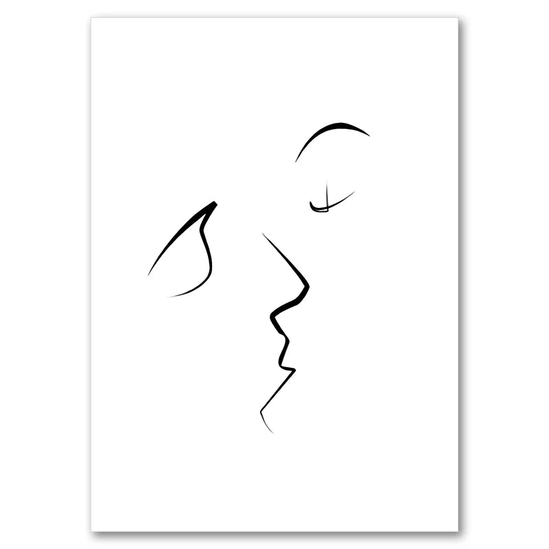 Black And White Line Drawing Couple Kiss Canvas Prints Heart Art Painting Hand In Hand Poster Minimalist Pictures Home Decor Peaceful Pleasures Health and Wellness