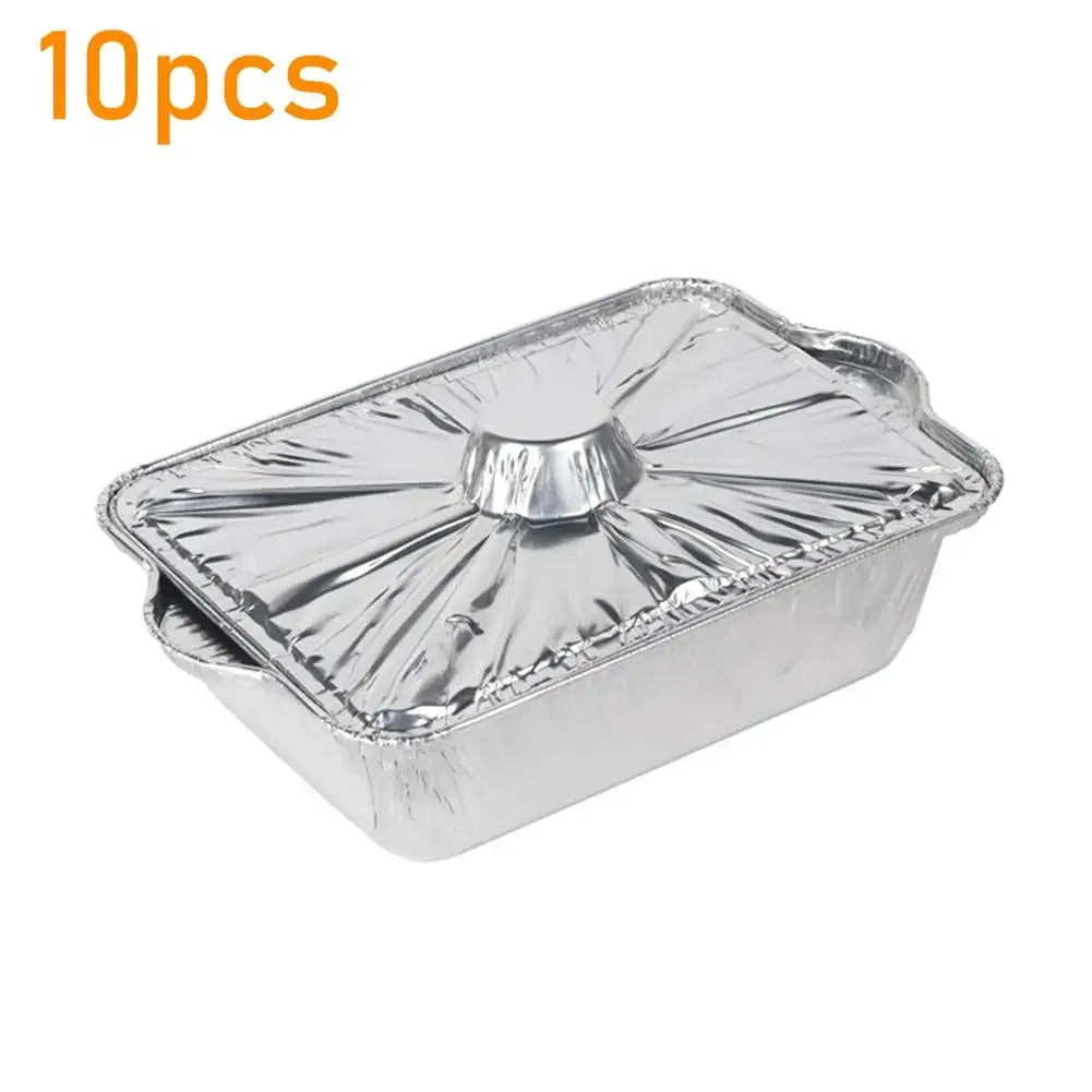 10PCS Disposable Aluminum Foil Pans With Lid Round/Square Food Storage Container BBQ Baking Pans Air Fryer Liners Kitchen Supply Peaceful Pleasures Health and Wellness 10pcs Square 24cm
