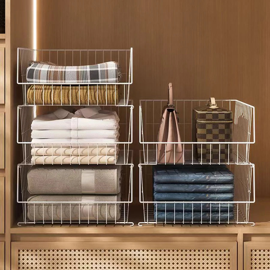 Closet Organizer Wire Storage Basket Bins – Clothes Shelves Cabinet for Sweaters, Shoes, Handbags & Accessories