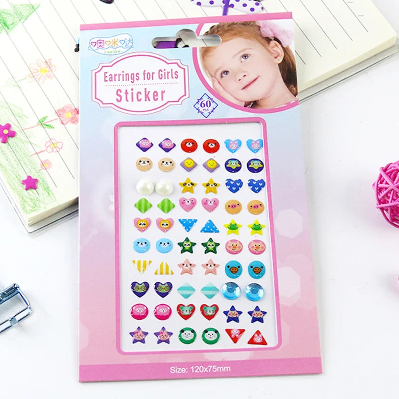 3D Self Adhesive Sticker Earrings Girls Cartoon Geometry Animal