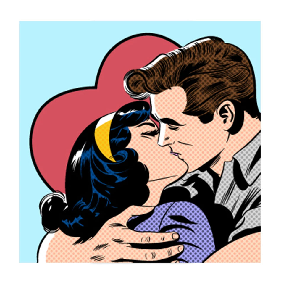 Pop Art Kissing Couple Canvas Wall Art Print | Bedroom Decor
