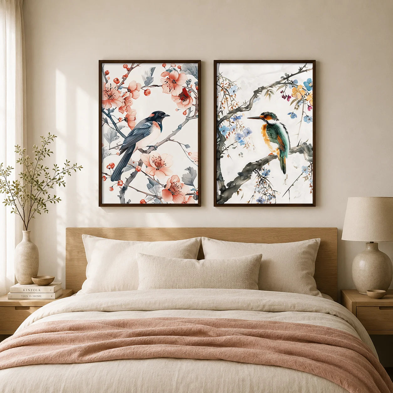 Nordic Bird & Flowers Canvas Wall Art | Chinese Style Print Canvas Wall Art Print Peaceful Pleasures Health and Wellness