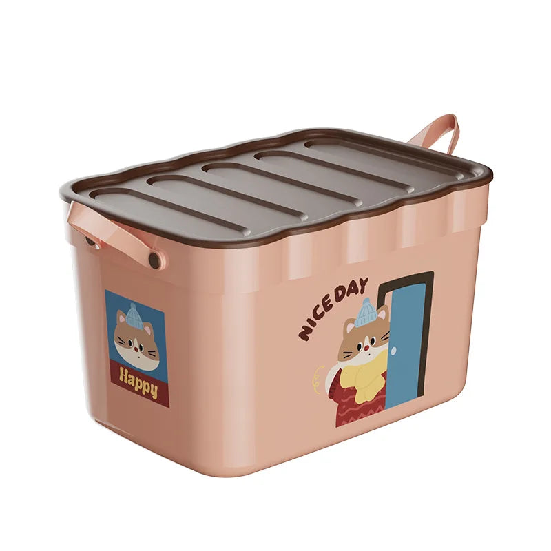 Cartoon Pattern Lidded Storage Box for Toys Snacks Dustproof Desktop Container Household Storage Solution for Various Items Peaceful Pleasures Health and Wellness