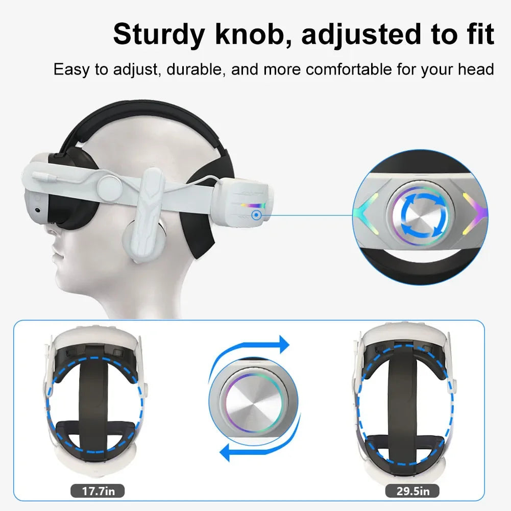 Head Strap Built-In 8000mAh Battery RGB Light For Meta Quest 3 VR Glasses Comfort On-Ear Audio Enhanced Sound Elite Head Strap Peaceful Pleasures Health and Wellness