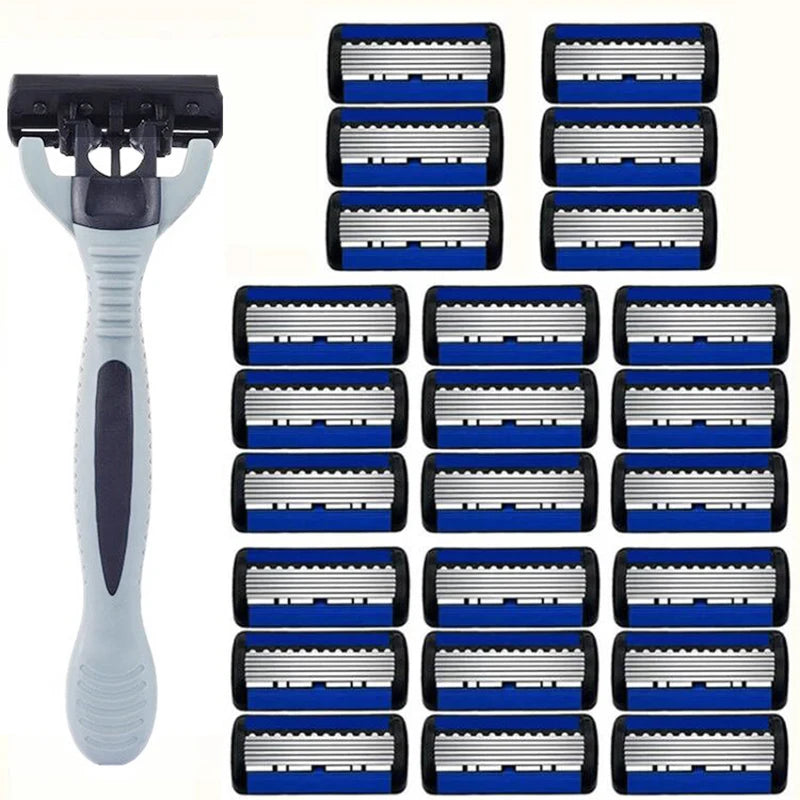 Men's 6-Layer Stainless Steel Safety Razor – Replaceable Head