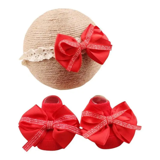 Baby Non-Slip Socks & Lace Headband Set | Infant 0–12 Mo Baby Accessory Set Peaceful Pleasures Health and Wellness Red CN