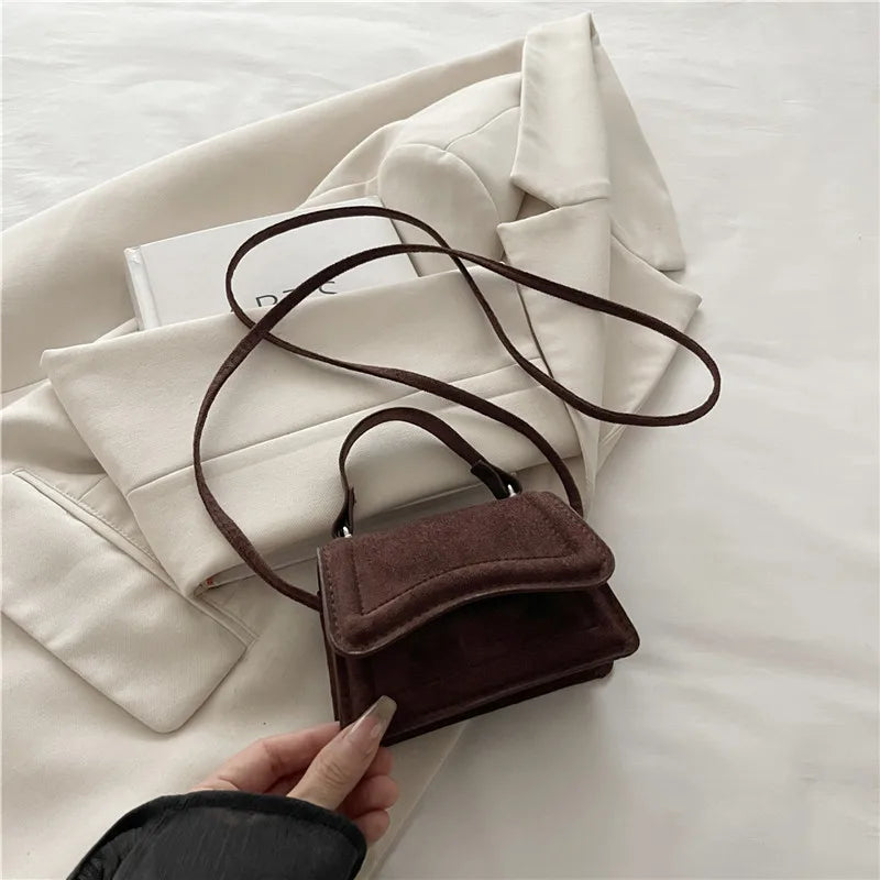New Autumn Winter Suede High End Textured Fashion Solid Color Mini Handbag Women Stylish Crossbody Small Square Bags Daily Use Peaceful Pleasures Health and Wellness Coffee