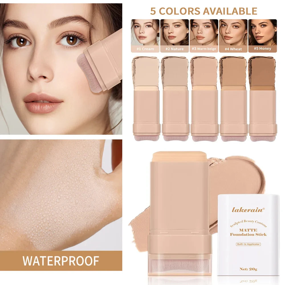Matte Foundation Stick with Brush – Waterproof & Oil Control