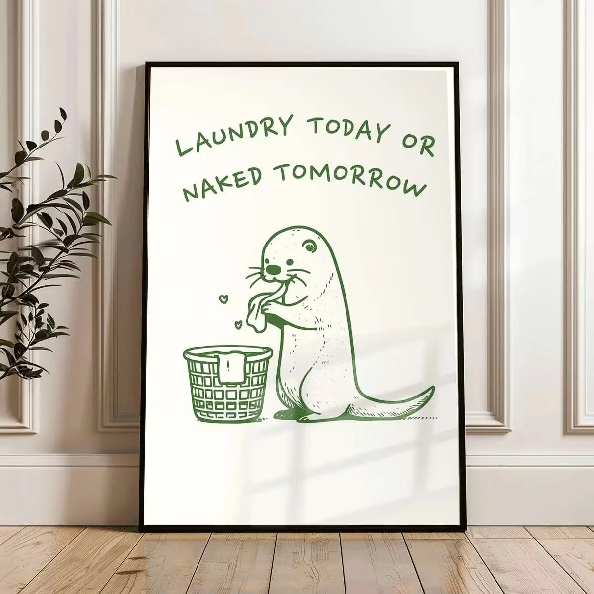 Moder Funny Otter Laundry Today Or Naked Tomorrow Wall Art Print Canvas Painting Poster Picture For Bathroom Home Decor Peaceful Pleasures Health and Wellness G4572 30x40cm Wood Framed