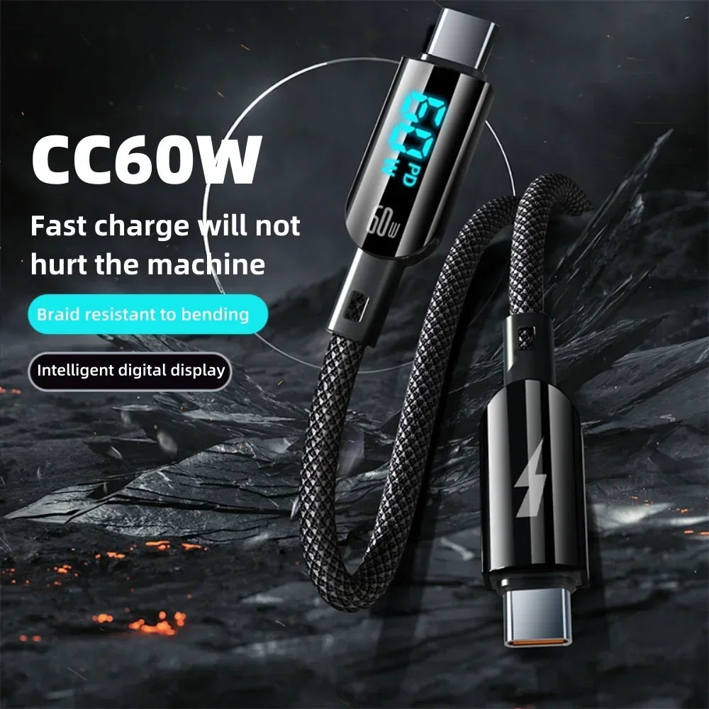 100W USB To Type C Fast Charging Cable LED Digital Display PD Fast Charge Braided Data Cord for iPhone 15 Huawei Xiaomi Peaceful Pleasures Health and Wellness