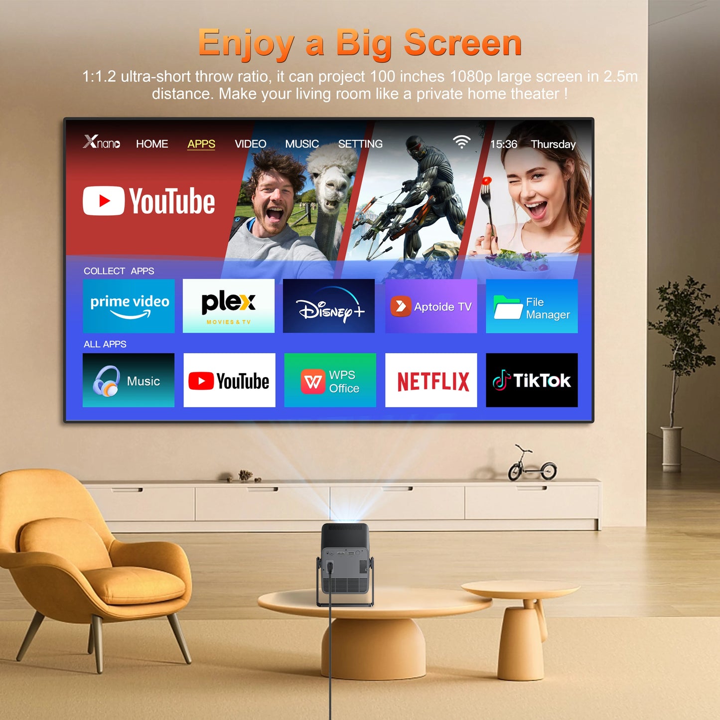 Digital Projector 1080P HD Suppor 4k Projectors Smart Voice Remote Control Android Wifi Bluetooth Plus Console Portable Projecto Peaceful Pleasures Health and Wellness