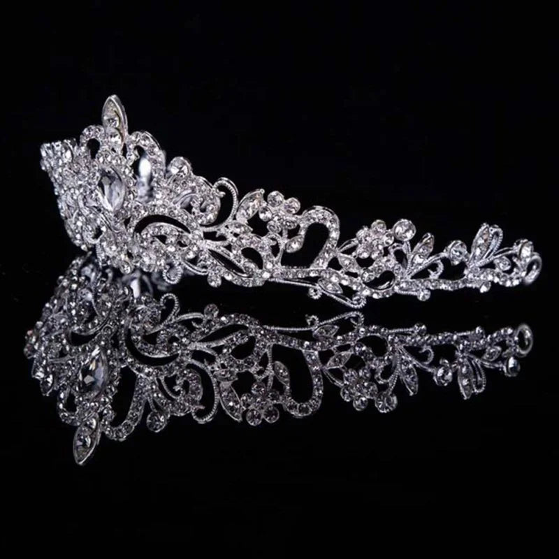 Wedding Hair Tiara Crystal Bridal Crown Silver Diadem Veil Tiaras