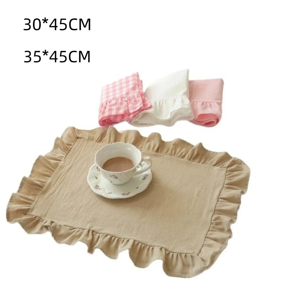 Retro Soft Ruffle Placemats Round Cotton Table Cup Mat Square French Coasters Table Decor Peaceful Pleasures Health and Wellness