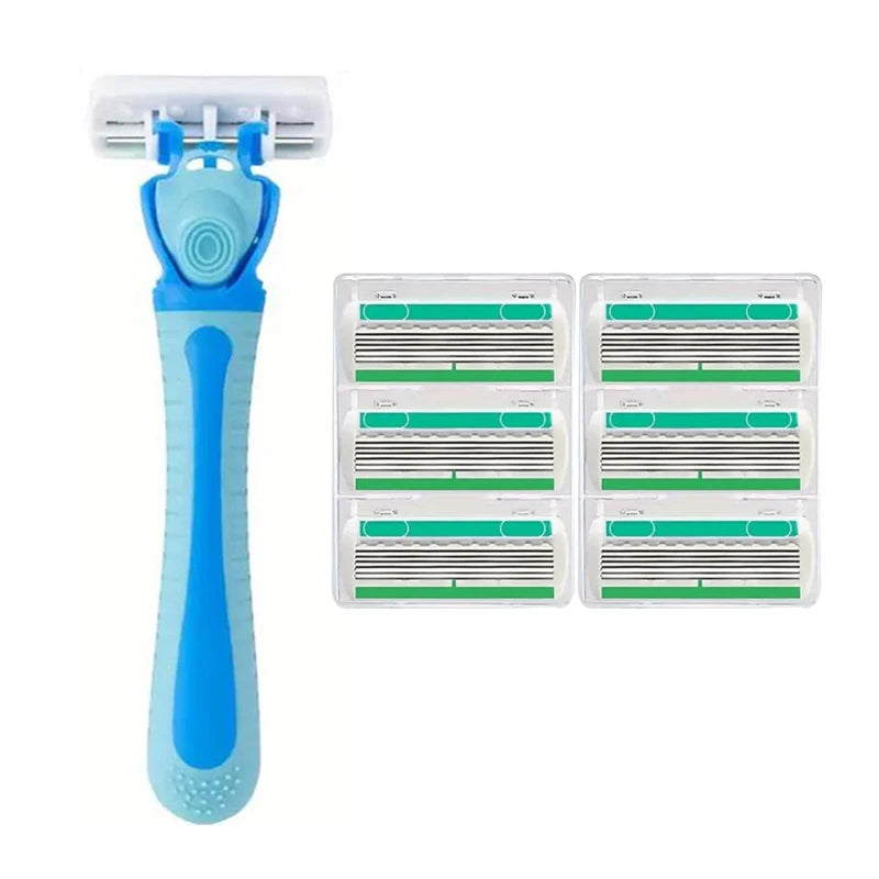 Women's Manual Safety Razor with 6-Layer Steel Replacement Blades