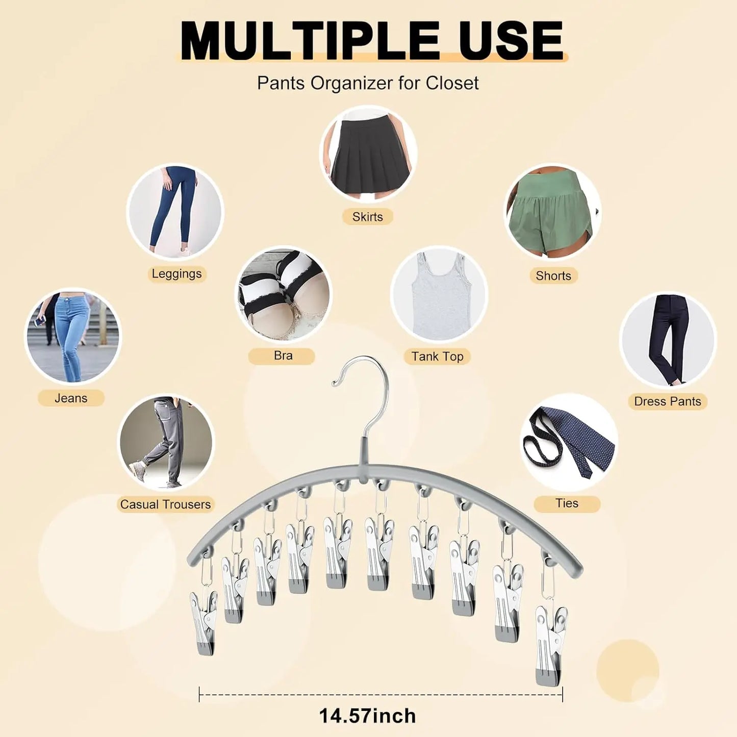Metal Yoga Pants Hanger 2-Pack with Rubber Clips – Grey Peaceful Pleasures Health and Wellness