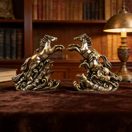 Feng Shui Brass Galloping Horse Statue | Wealth & Success Decor Brass Figurine Statue Peaceful Pleasures Health and Wellness
