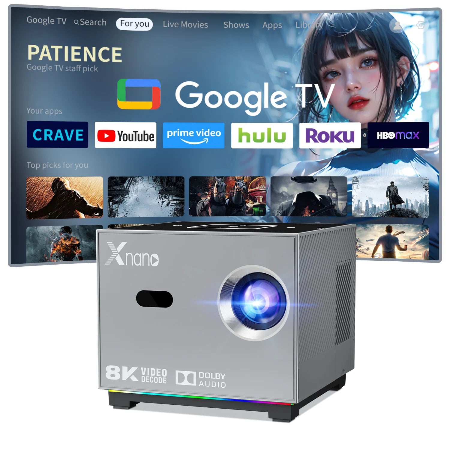 Xnano 8K Projector X3 Portable Android 9 Dual Wifi 190ANSI H716 BT5.0 Auto Focus Home Cinema Outdoor Portable Projetor Peaceful Pleasures Health and Wellness
