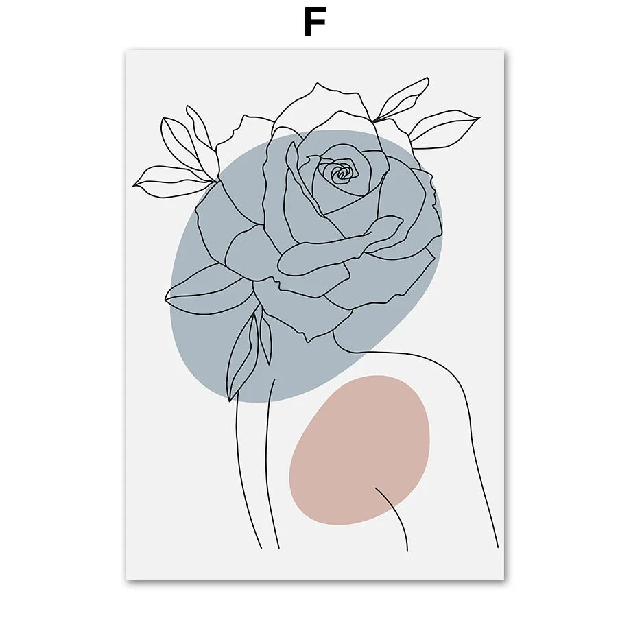 Abstract Flower Girl Line Art Canvas Print | Nordic Wall Decor