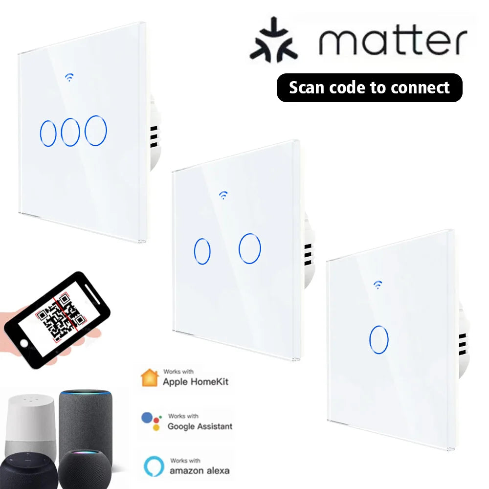 Matter Smart Wifi Wall Touch Switch No Neutral Wire Required Wireless Remote Control EU Switch For HomeKit Alexa Google Assistan Peaceful Pleasures Health and Wellness